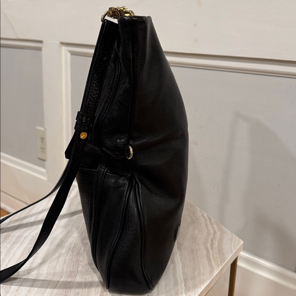 Tory Burch Crossbody Amanda Foldover Black Pebbled Leather Convertible Bag - Picture 8 of 17